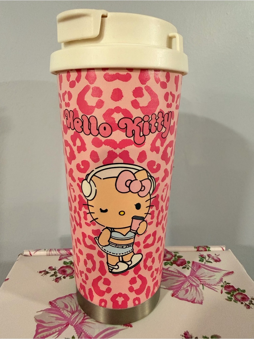 Hello Kitty Pink Leopard Insulated Travel Coffee Cup
